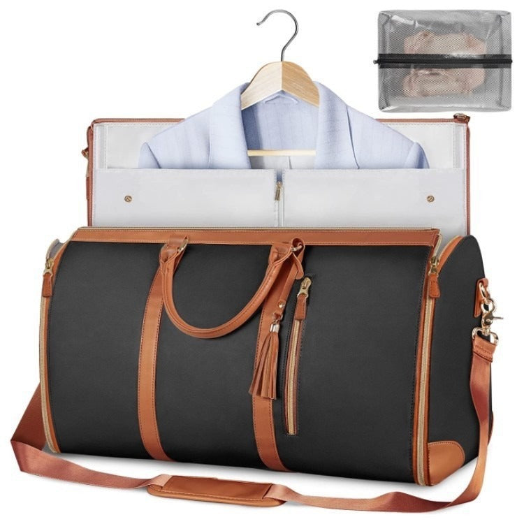 PU leather portable men's and women's foldable suit bag, multifunctional travel luggage bag