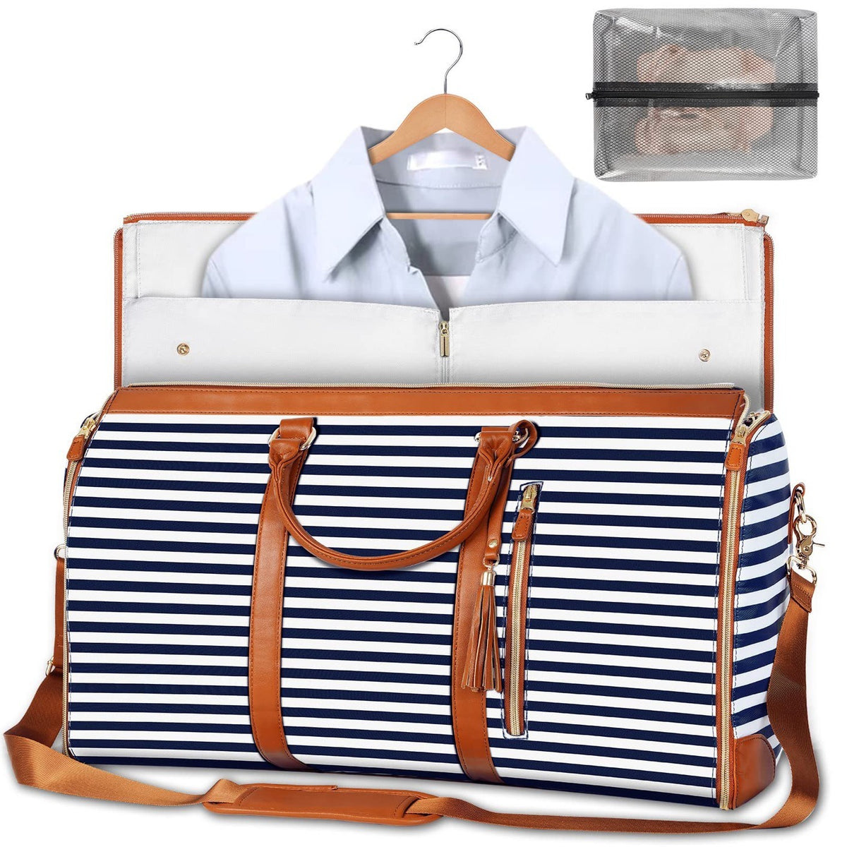 PU leather portable men's and women's foldable suit bag, multifunctional travel luggage bag
